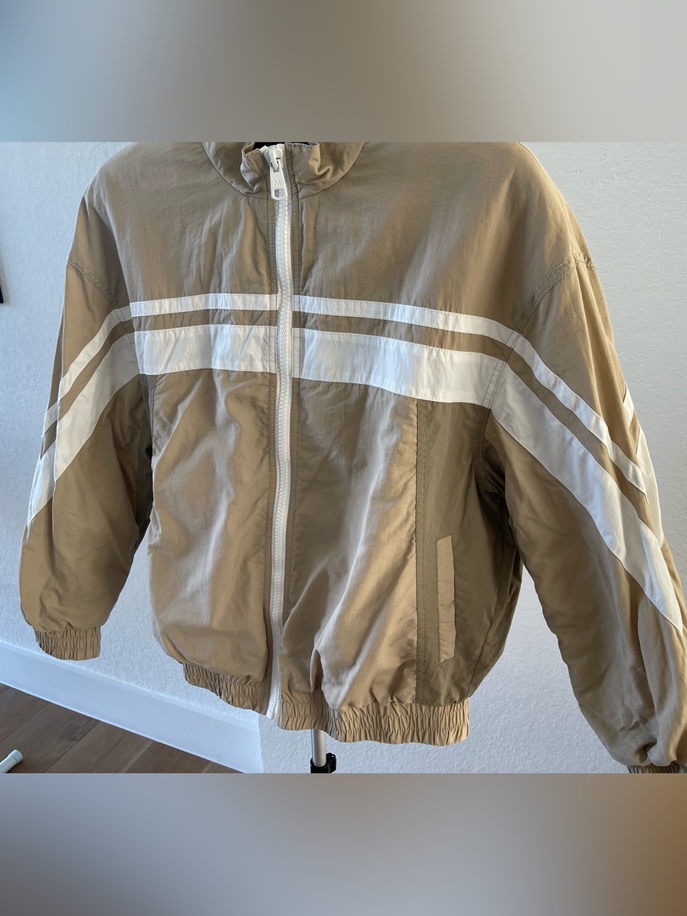 Mango Tan Windbreaker with White Stripe Detail